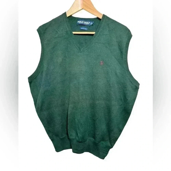 Vtg Ralph Lauren Polo Golf Sweater Vest, Hunter Green - Size L - CottonUSA - Picture 1 of 10